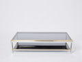 Willy Rizzo Two-Tier brass chrome smoked glass coffee table Flaminia 1970s