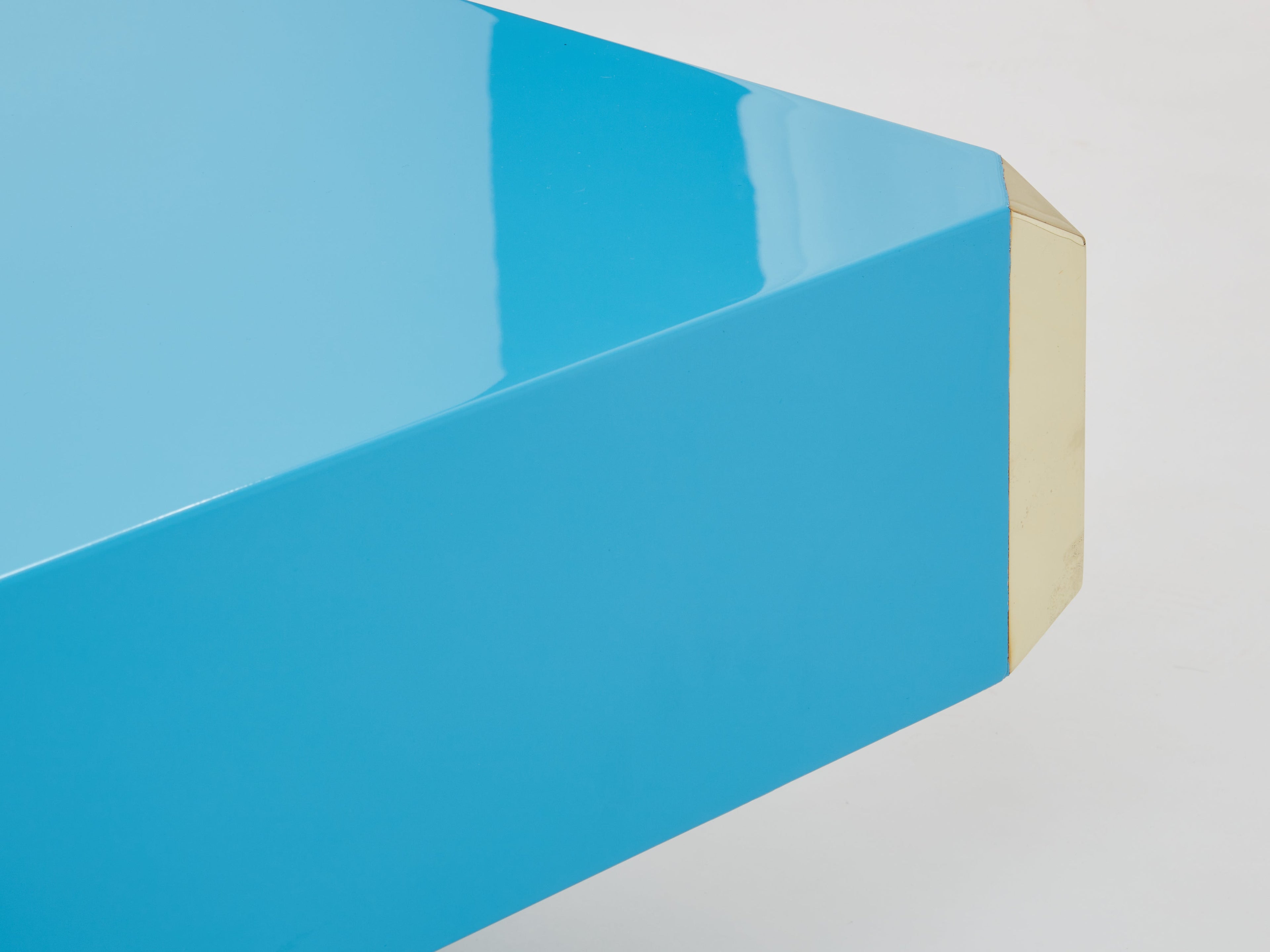 Willy Rizzo blue lacquer and brass bar coffee table Alveo 1970s