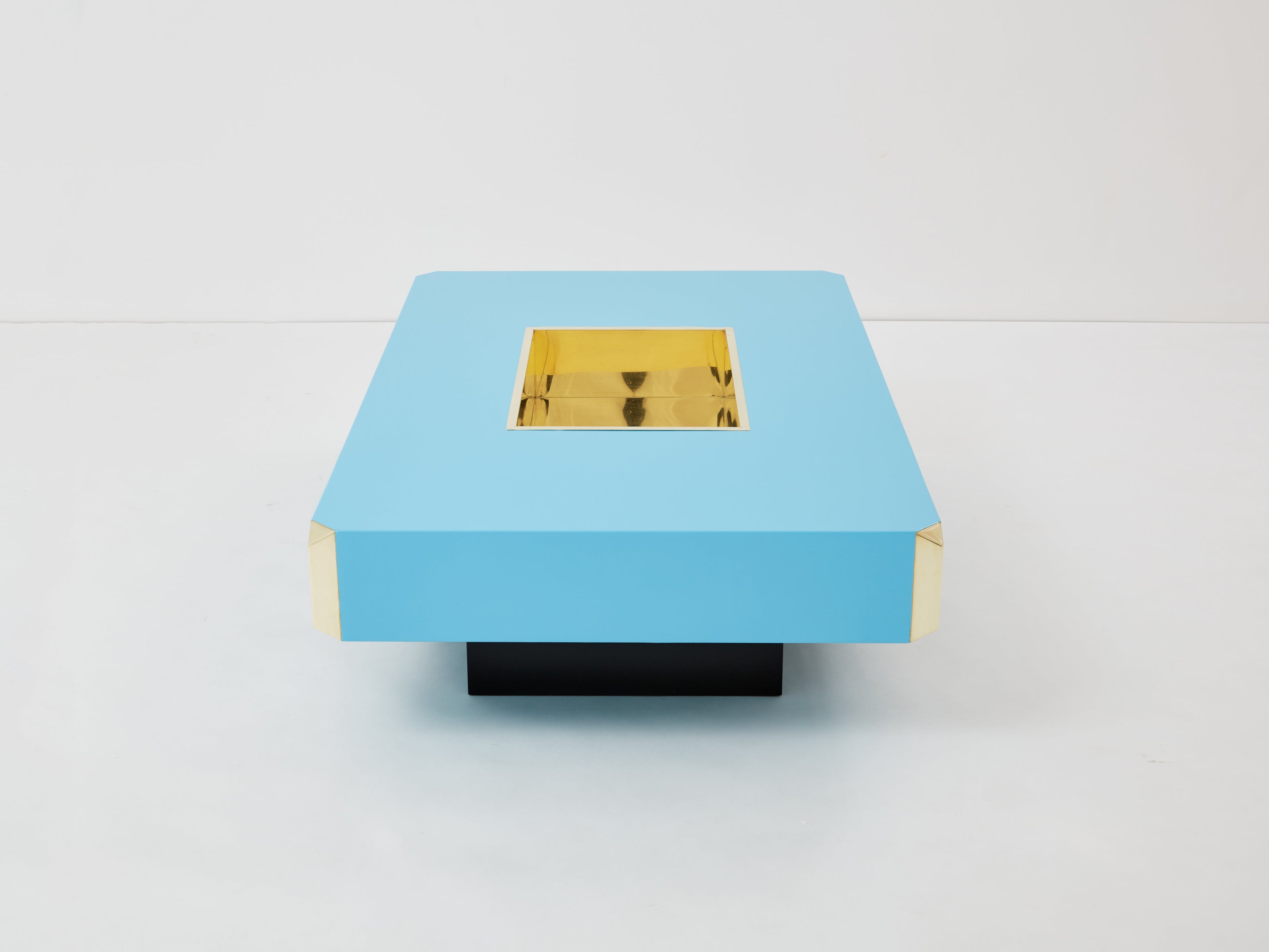 Willy Rizzo blue lacquer and brass bar coffee table Alveo 1970s