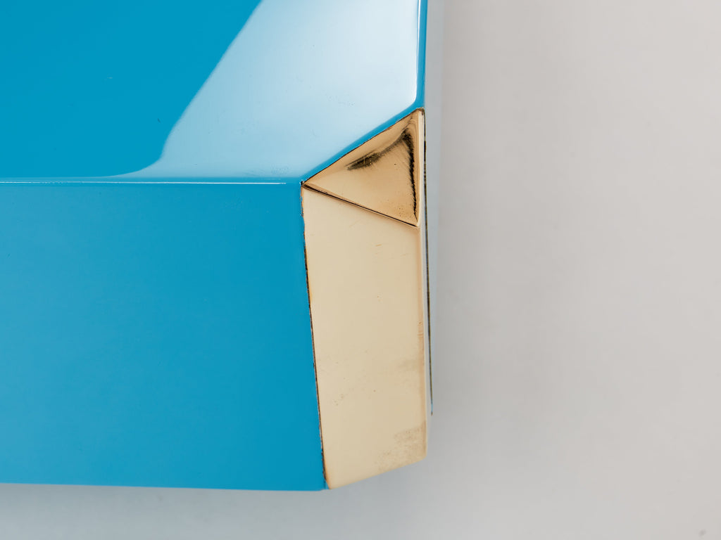 Willy Rizzo blue lacquer and brass bar coffee table Alveo 1970s