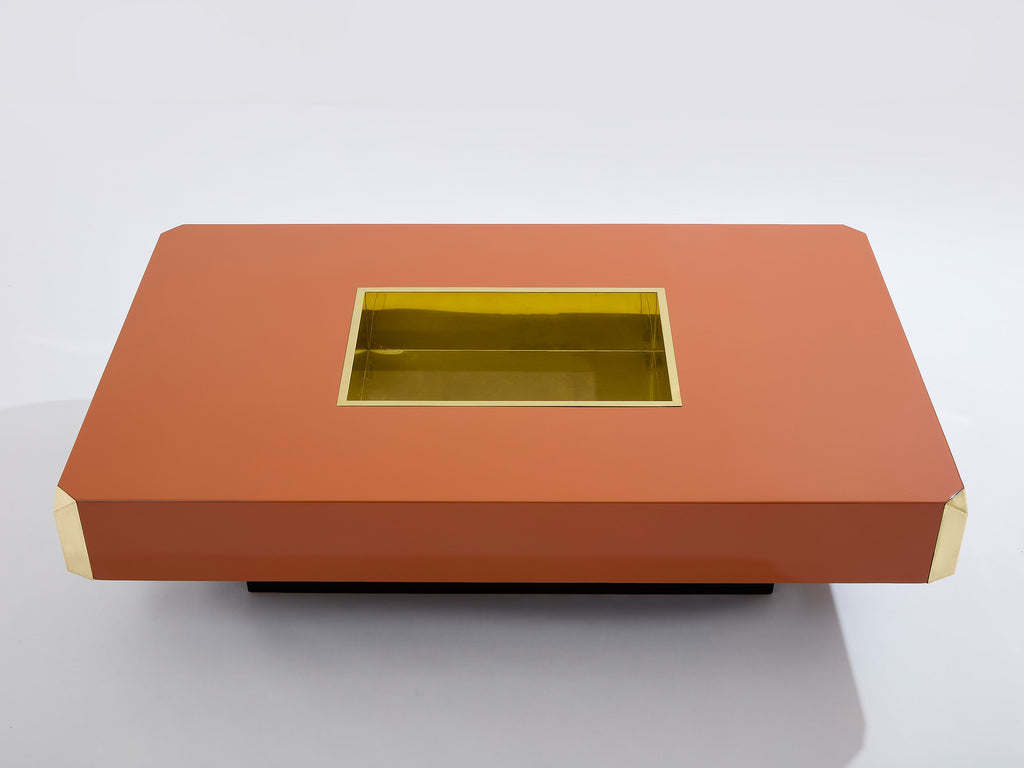 Willy Rizzo brown lacquer and brass bar coffee table Alveo 1970s