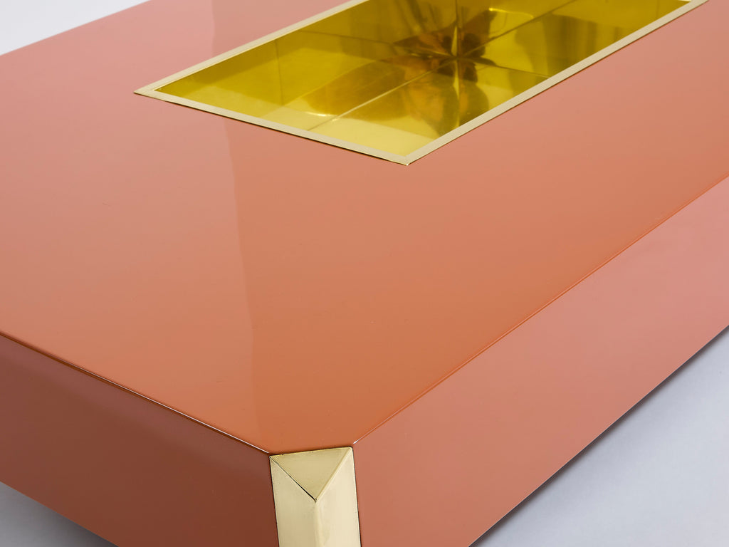 Willy Rizzo brown lacquer and brass bar coffee table Alveo 1970s