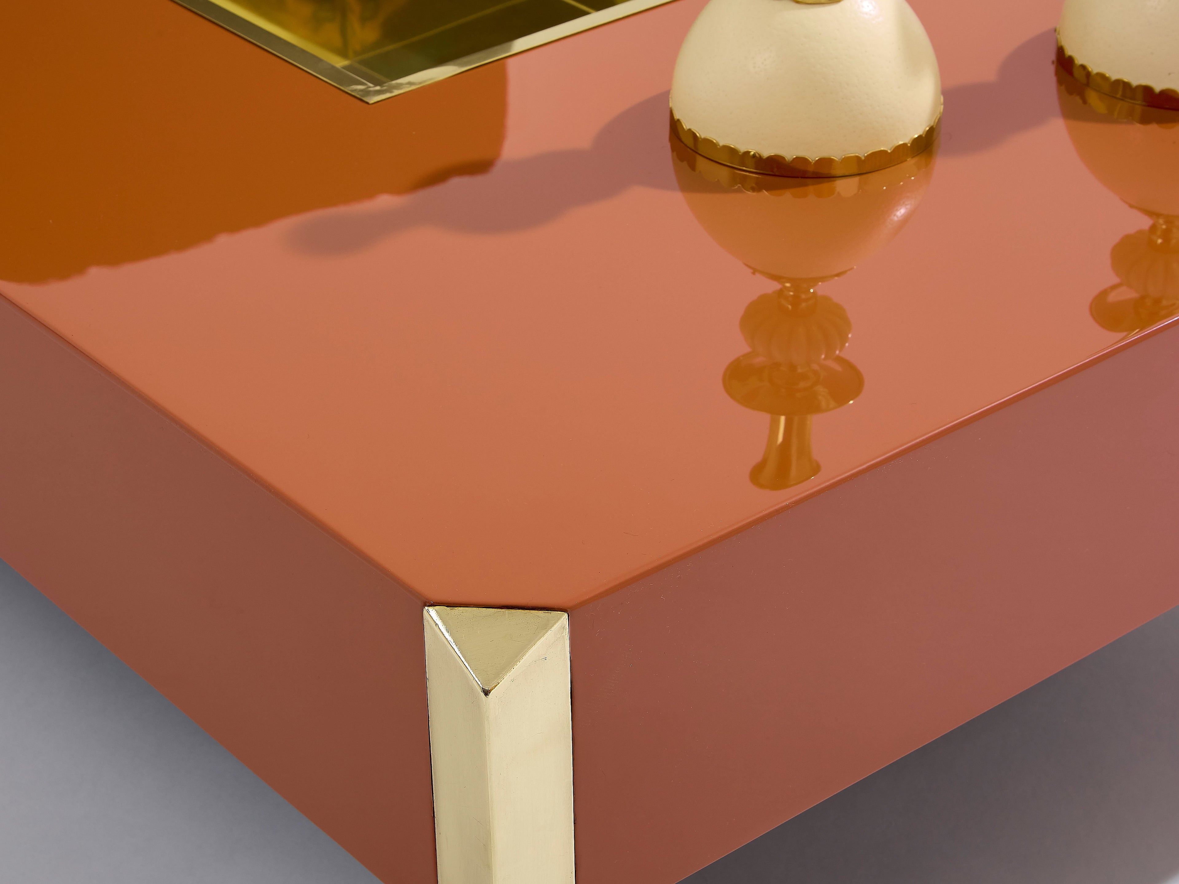 Willy Rizzo brown lacquer and brass bar coffee table Alveo 1970s