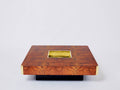 Willy Rizzo burl wood and brass square bar coffee table Alveo 1970s