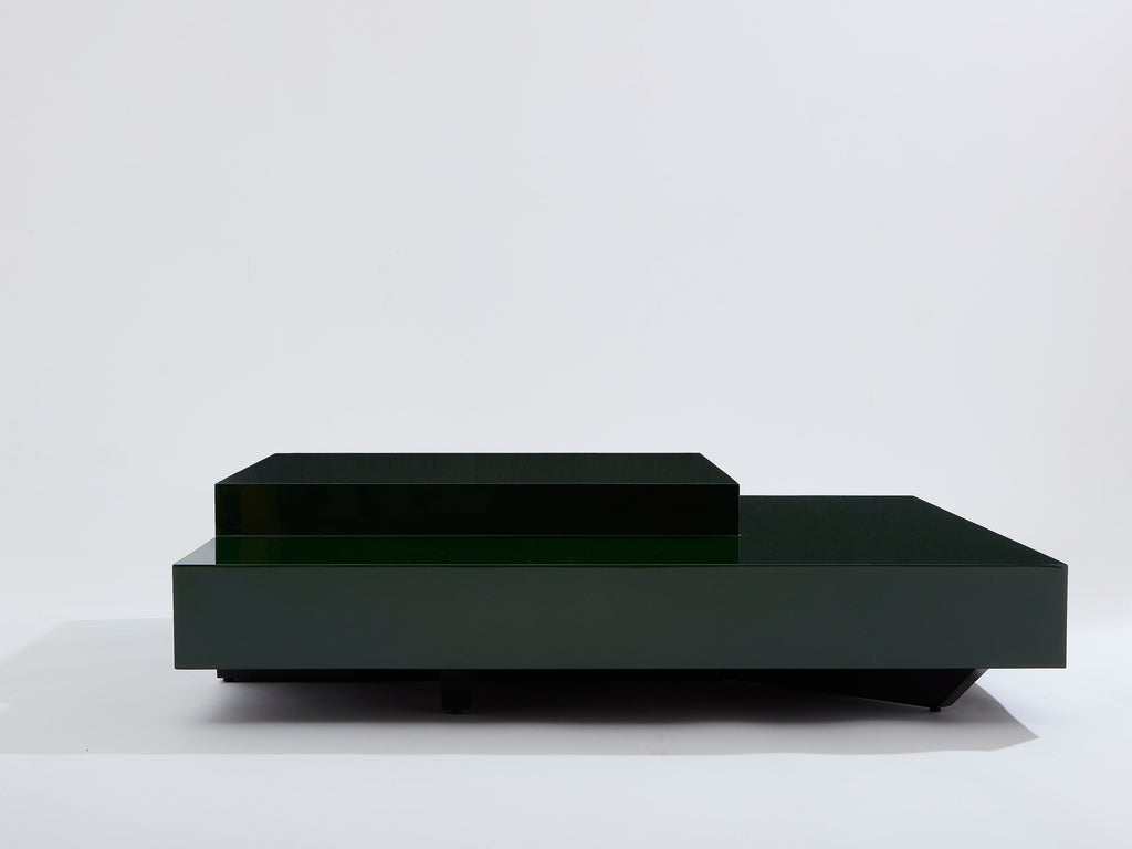 Willy Rizzo forest green lacquer square coffee table 1970s