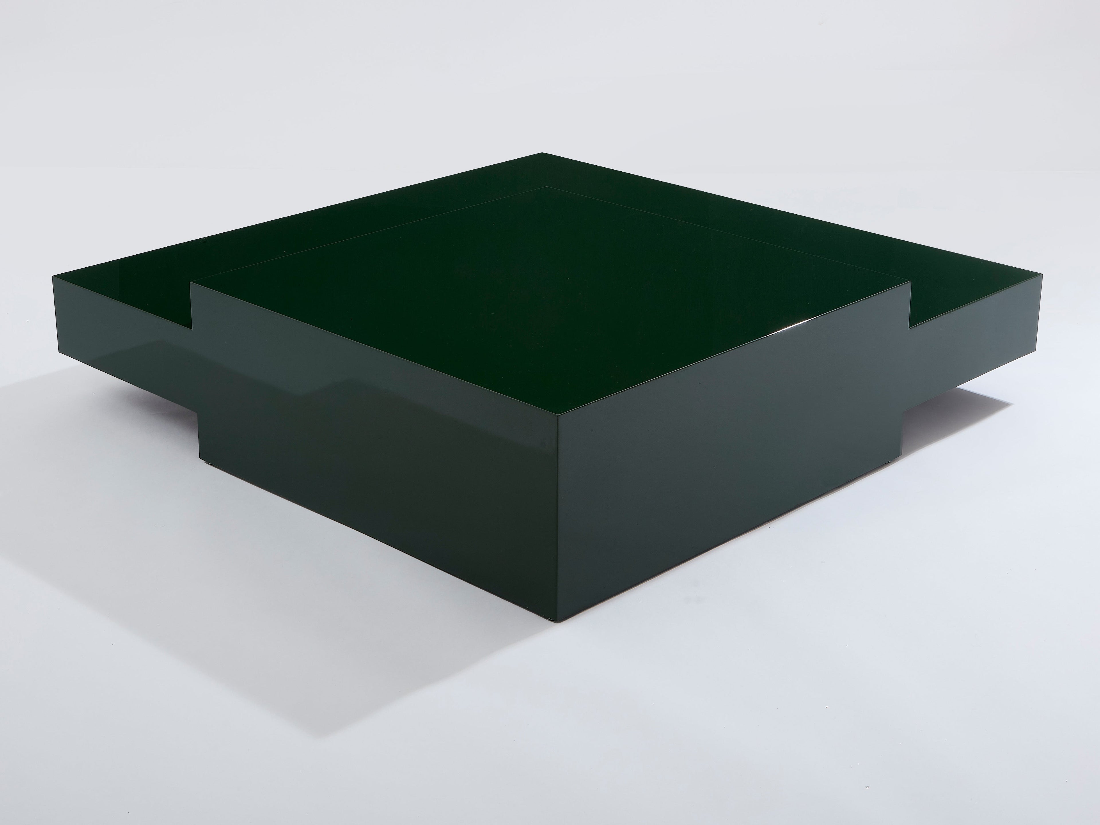 Willy Rizzo forest green lacquer square coffee table 1970s