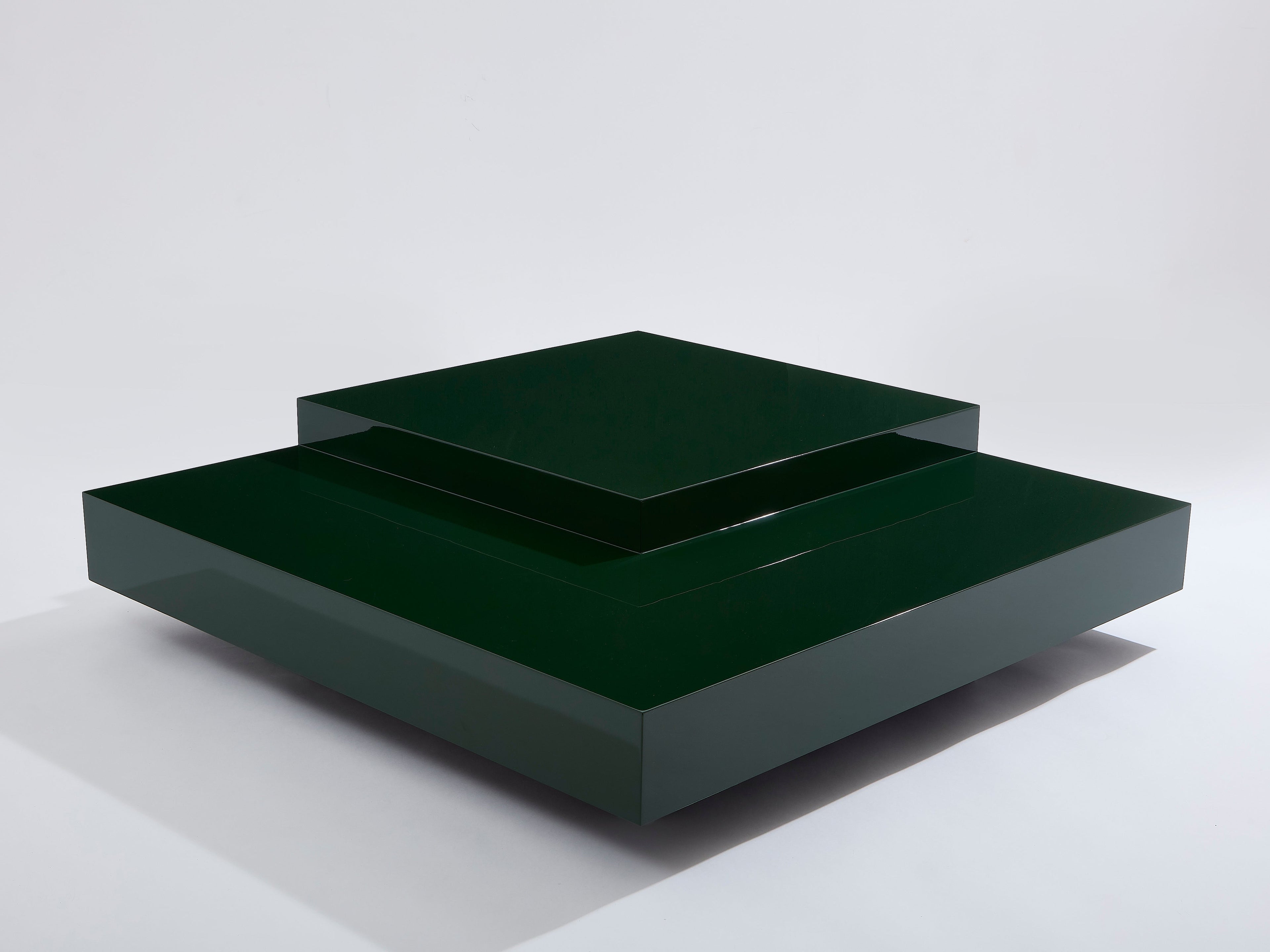 Willy Rizzo forest green lacquer square coffee table 1970s