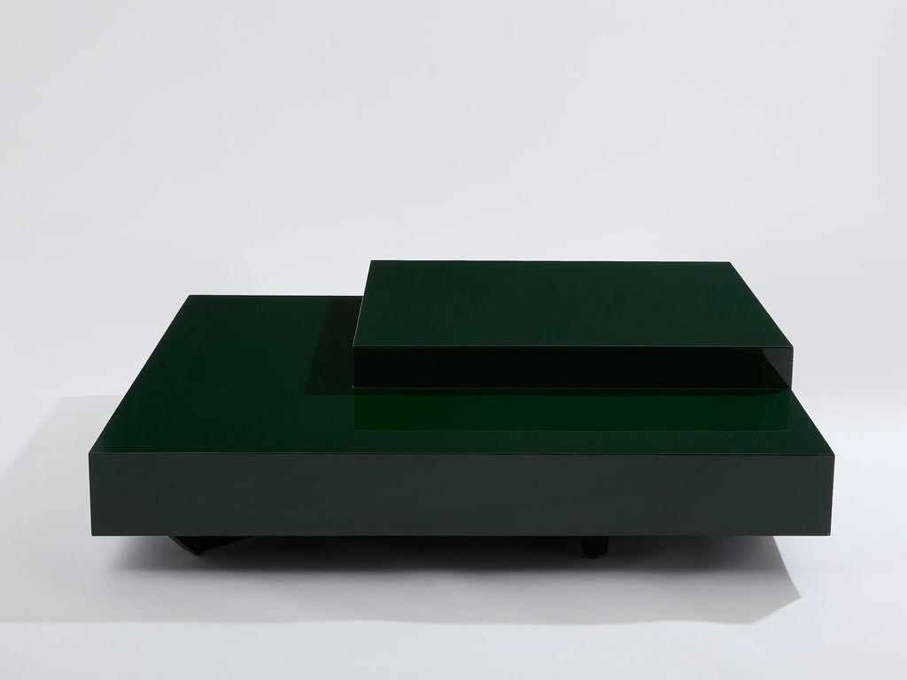 Willy Rizzo forest green lacquer square coffee table 1970s