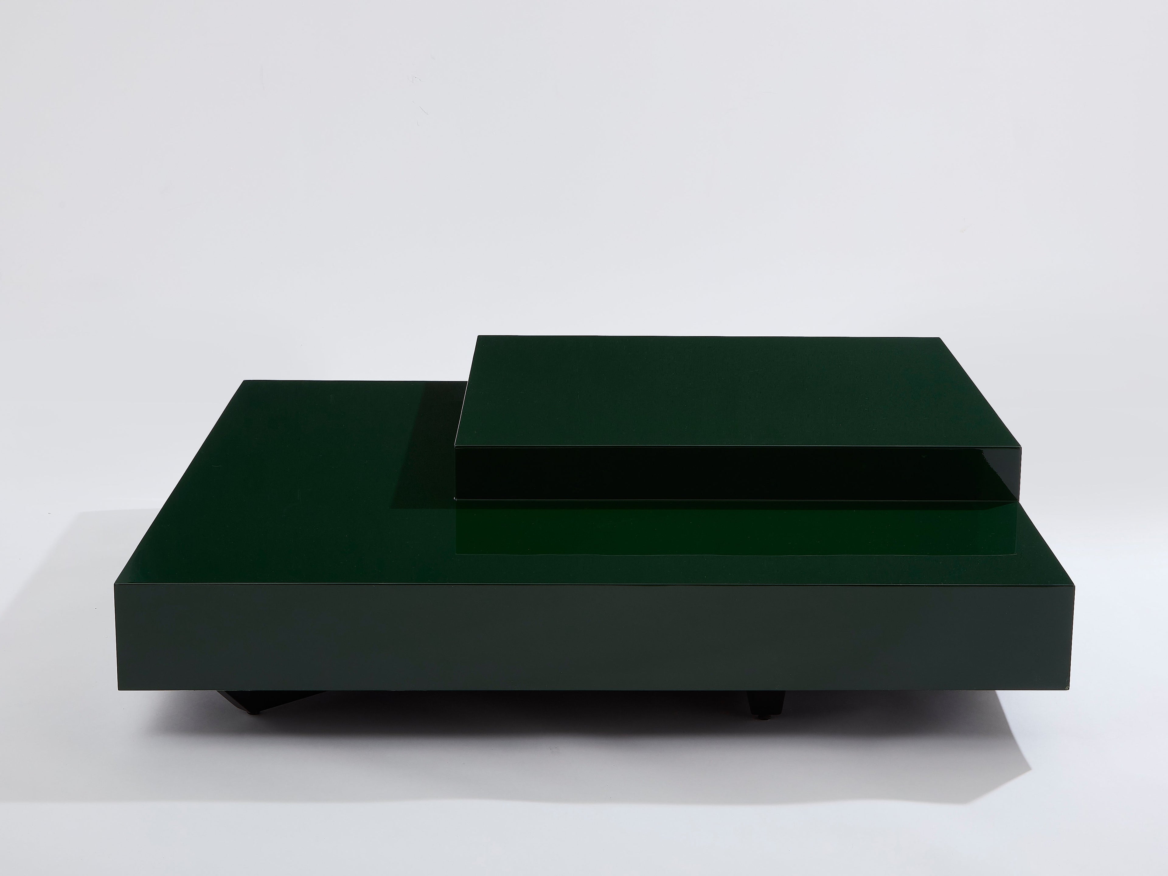 Willy Rizzo forest green lacquer square coffee table 1970s