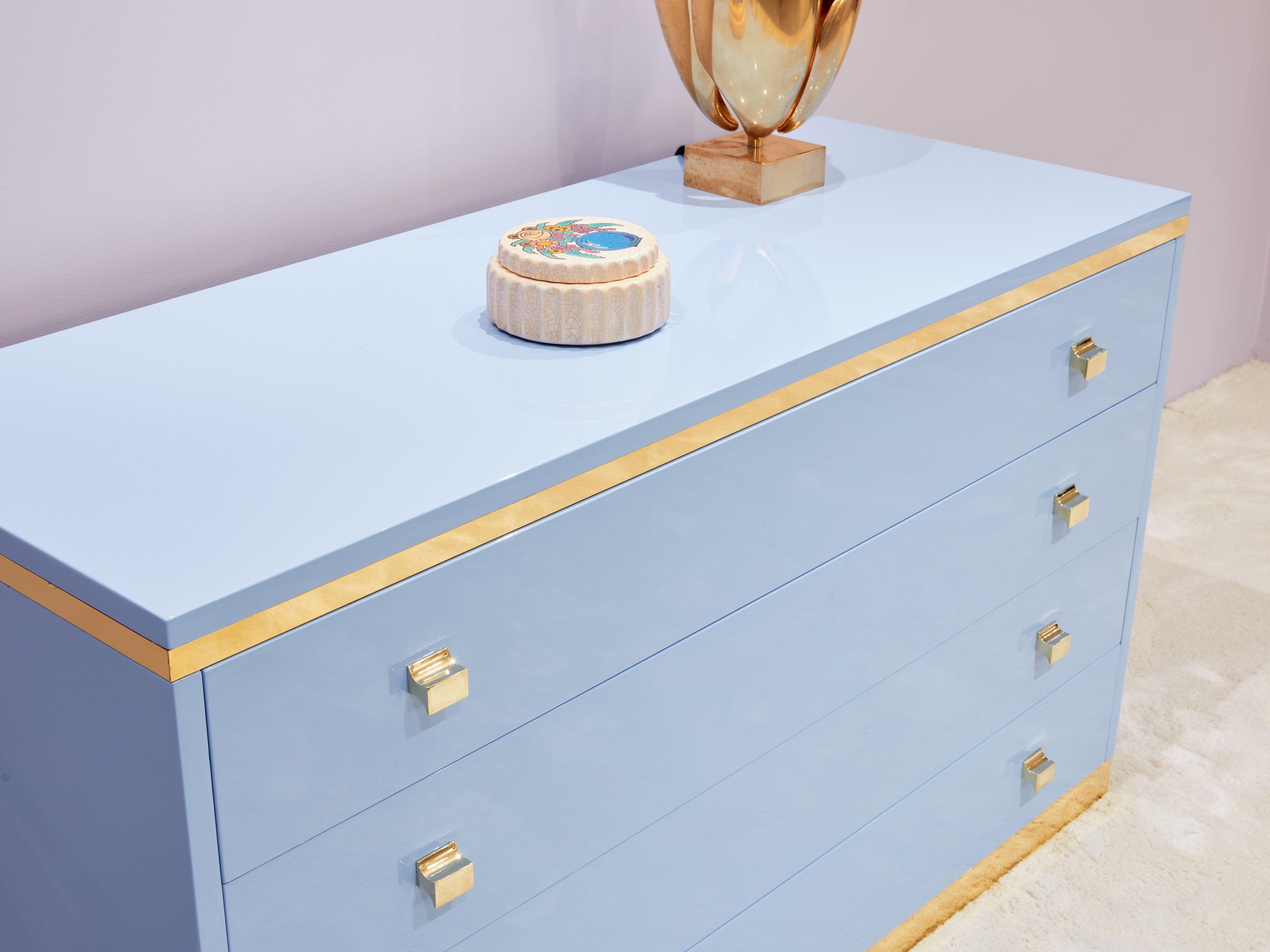 Willy Rizzo light blue lacquered and brass commode 1970s