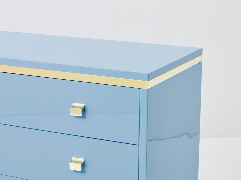 Willy Rizzo light blue lacquered and brass commode 1970s