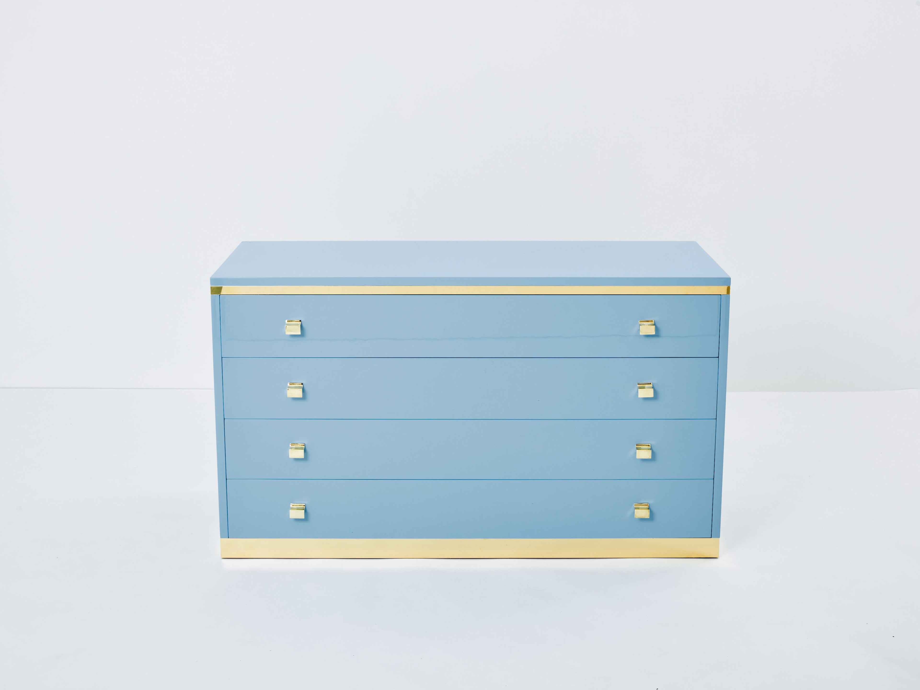 Willy Rizzo light blue lacquered and brass commode 1970s