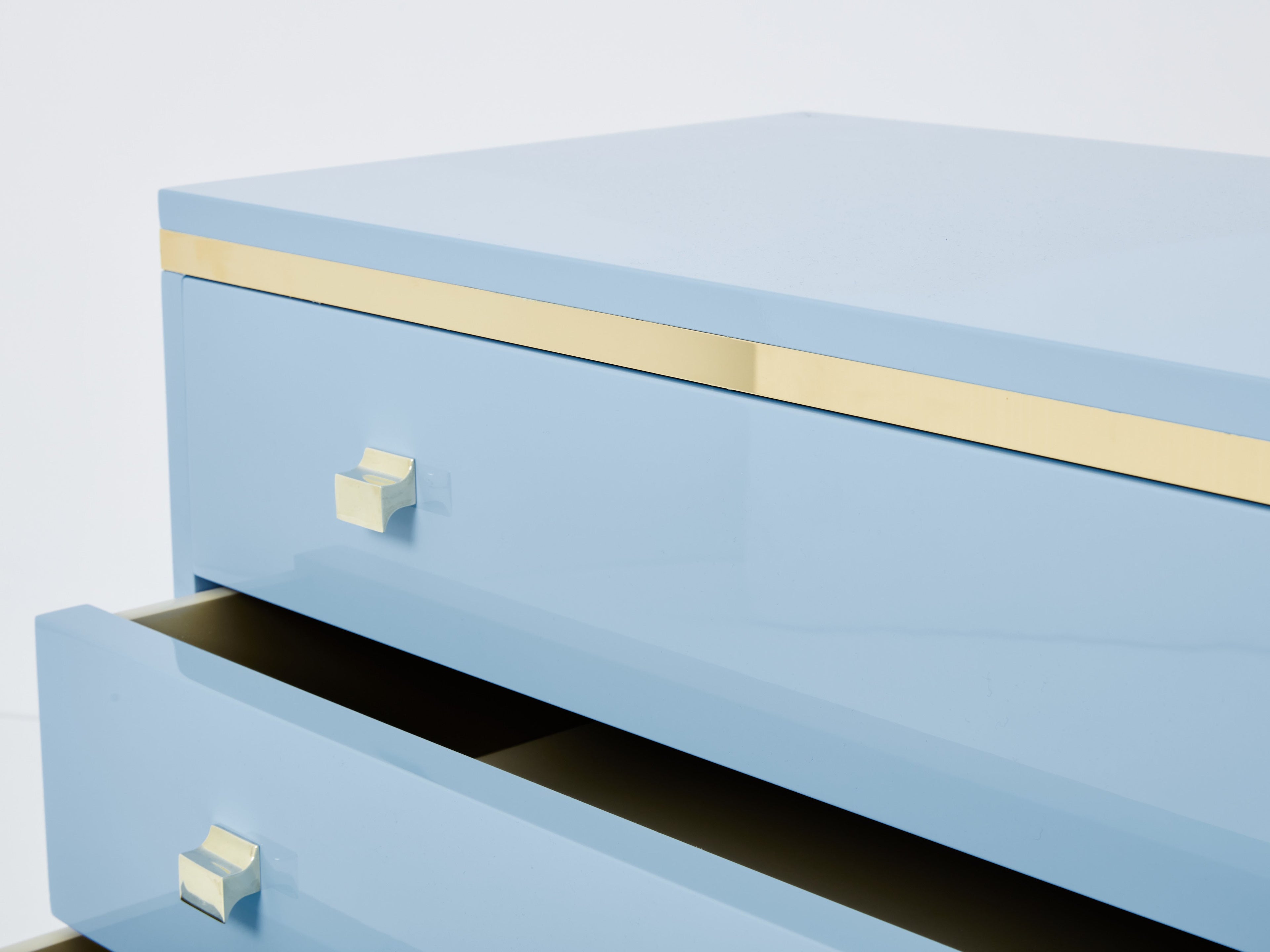 Willy Rizzo light blue lacquered and brass commode 1970s