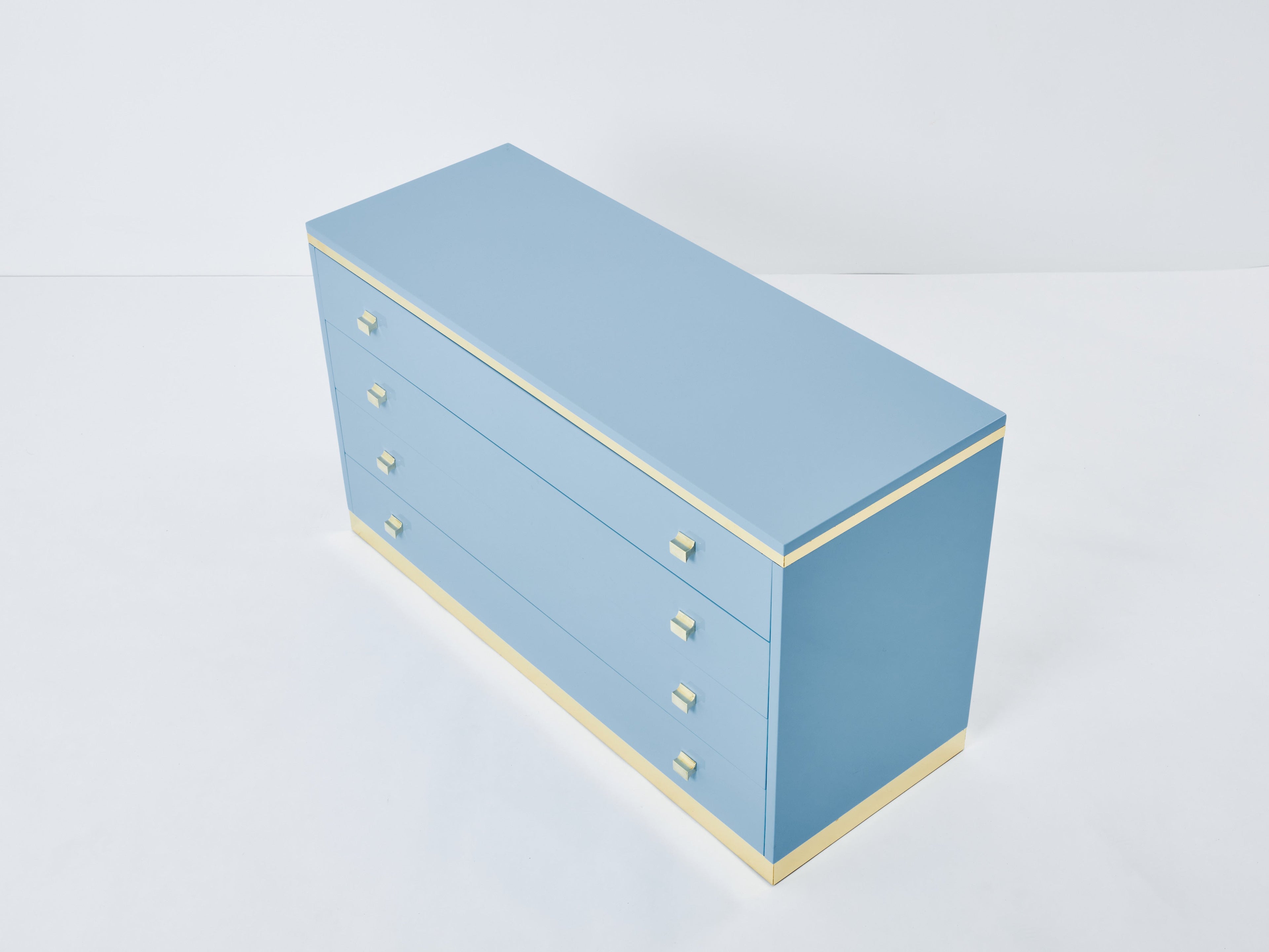 Willy Rizzo light blue lacquered and brass commode 1970s
