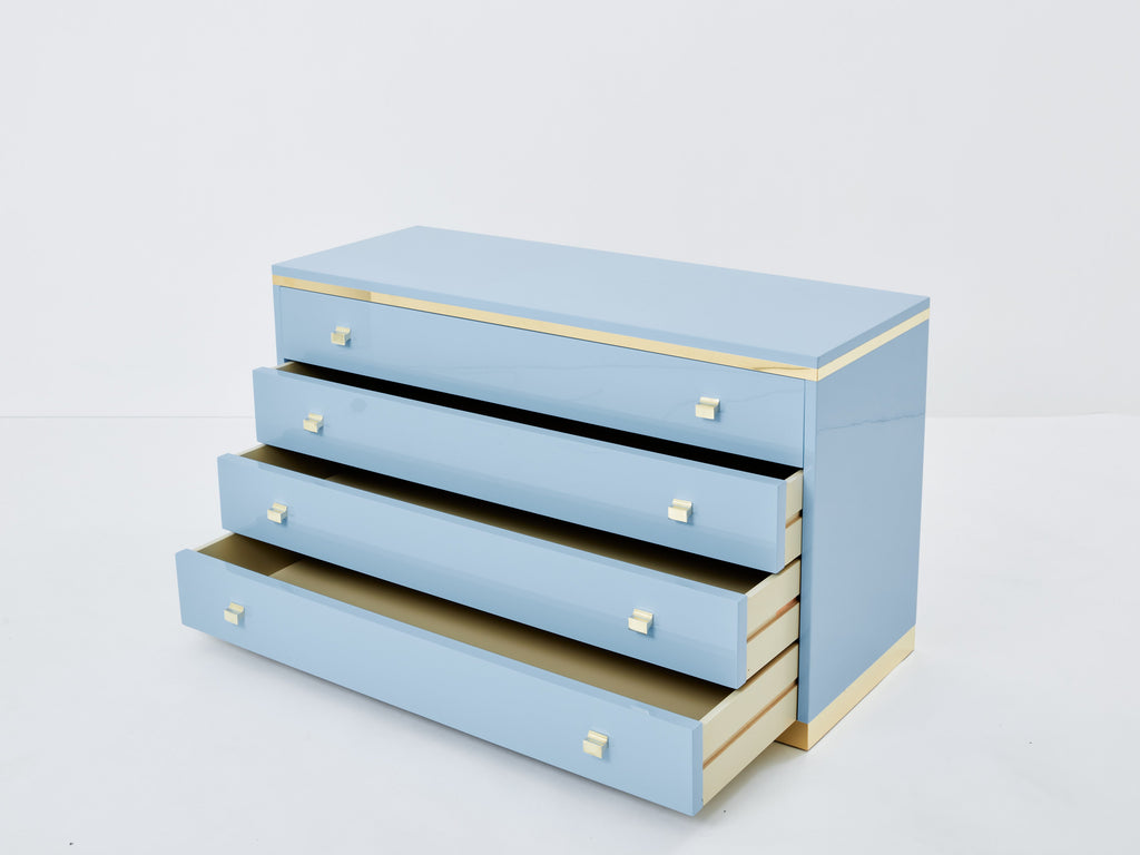 Willy Rizzo light blue lacquered and brass commode 1970s