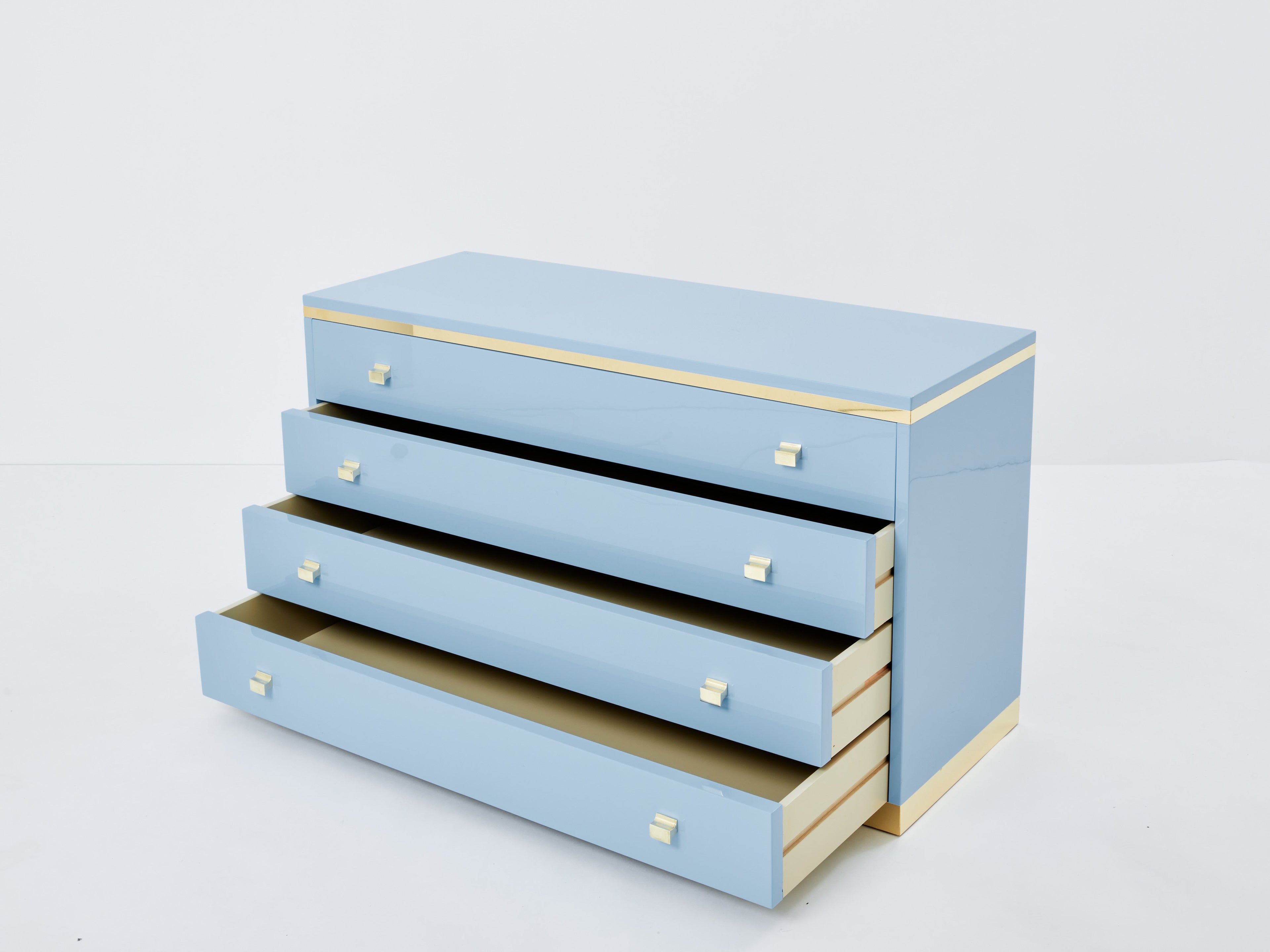 Willy Rizzo light blue lacquered and brass commode 1970s