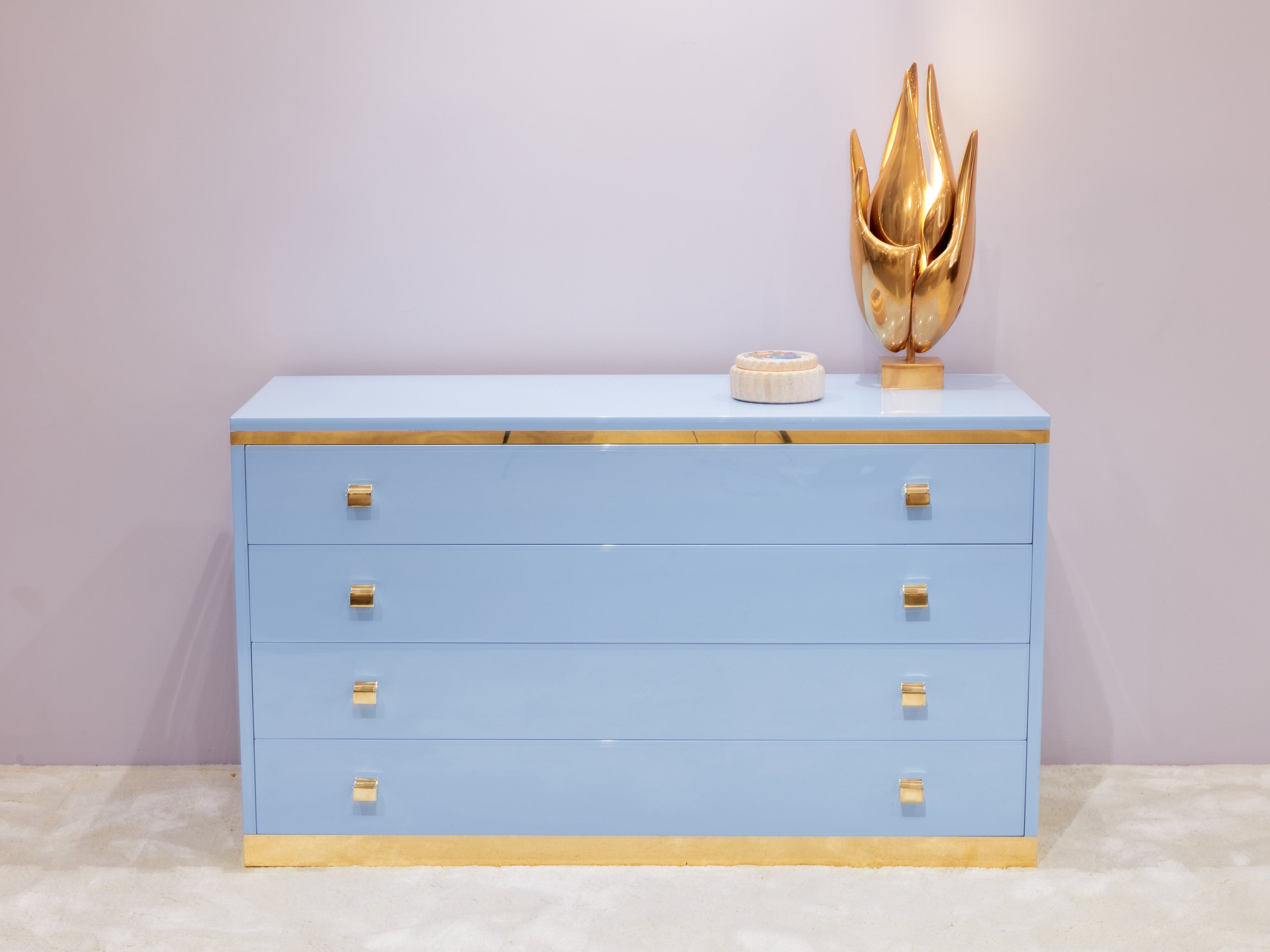 Willy Rizzo light blue lacquered and brass commode 1970s