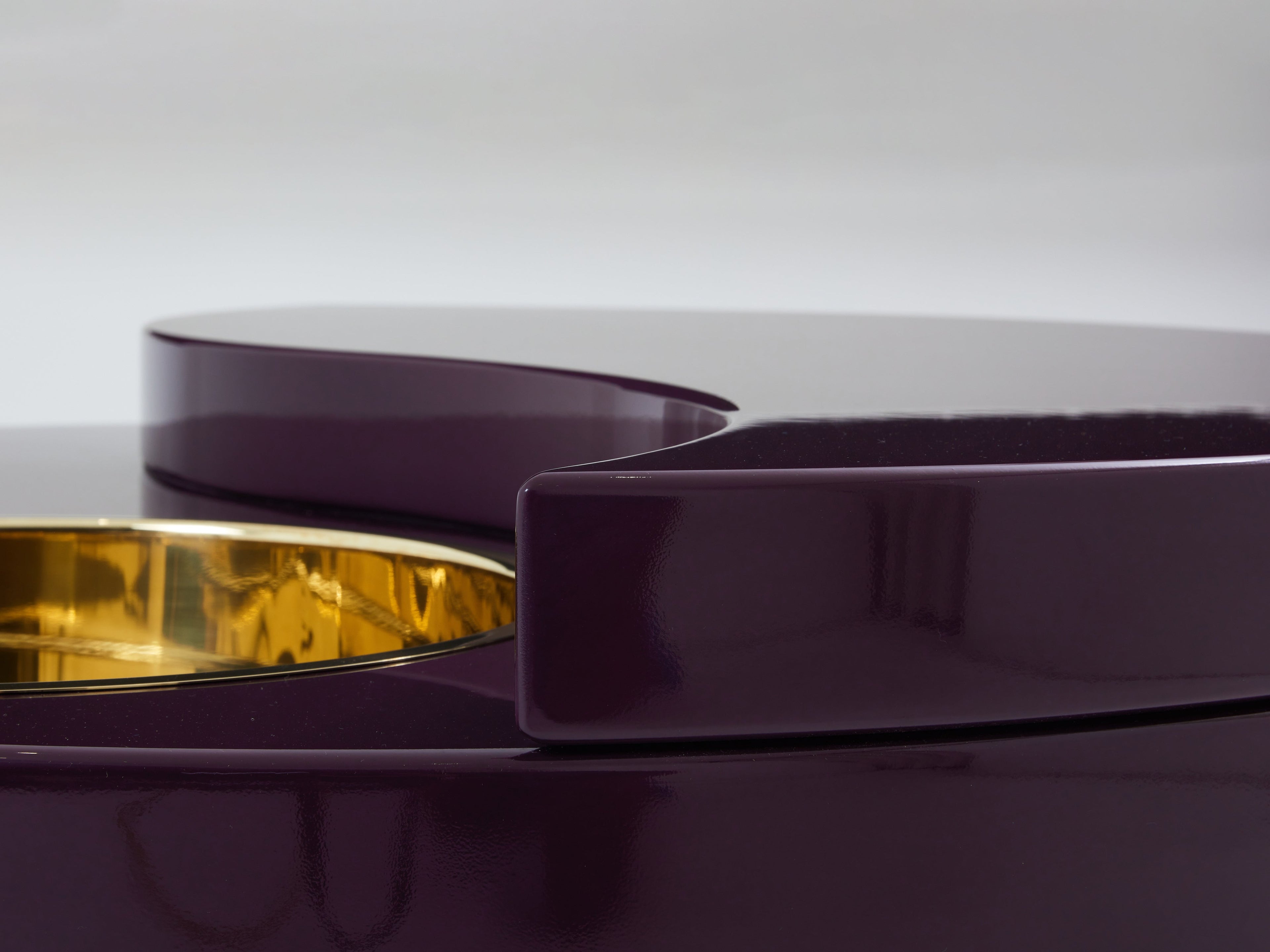 Willy Rizzo eggplant lacquer brass bar swivel coffee table TRG 1970s