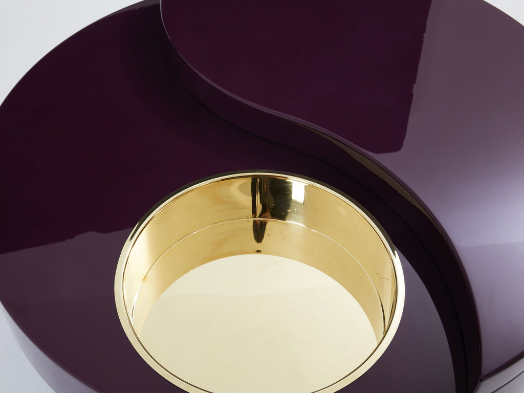 Willy Rizzo eggplant lacquer brass bar swivel coffee table TRG 1970s