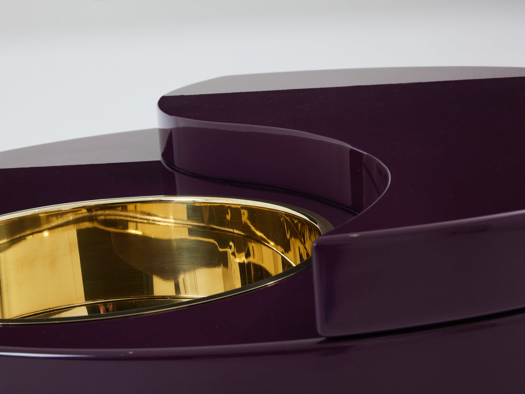 Willy Rizzo eggplant lacquer brass bar swivel coffee table TRG 1970s
