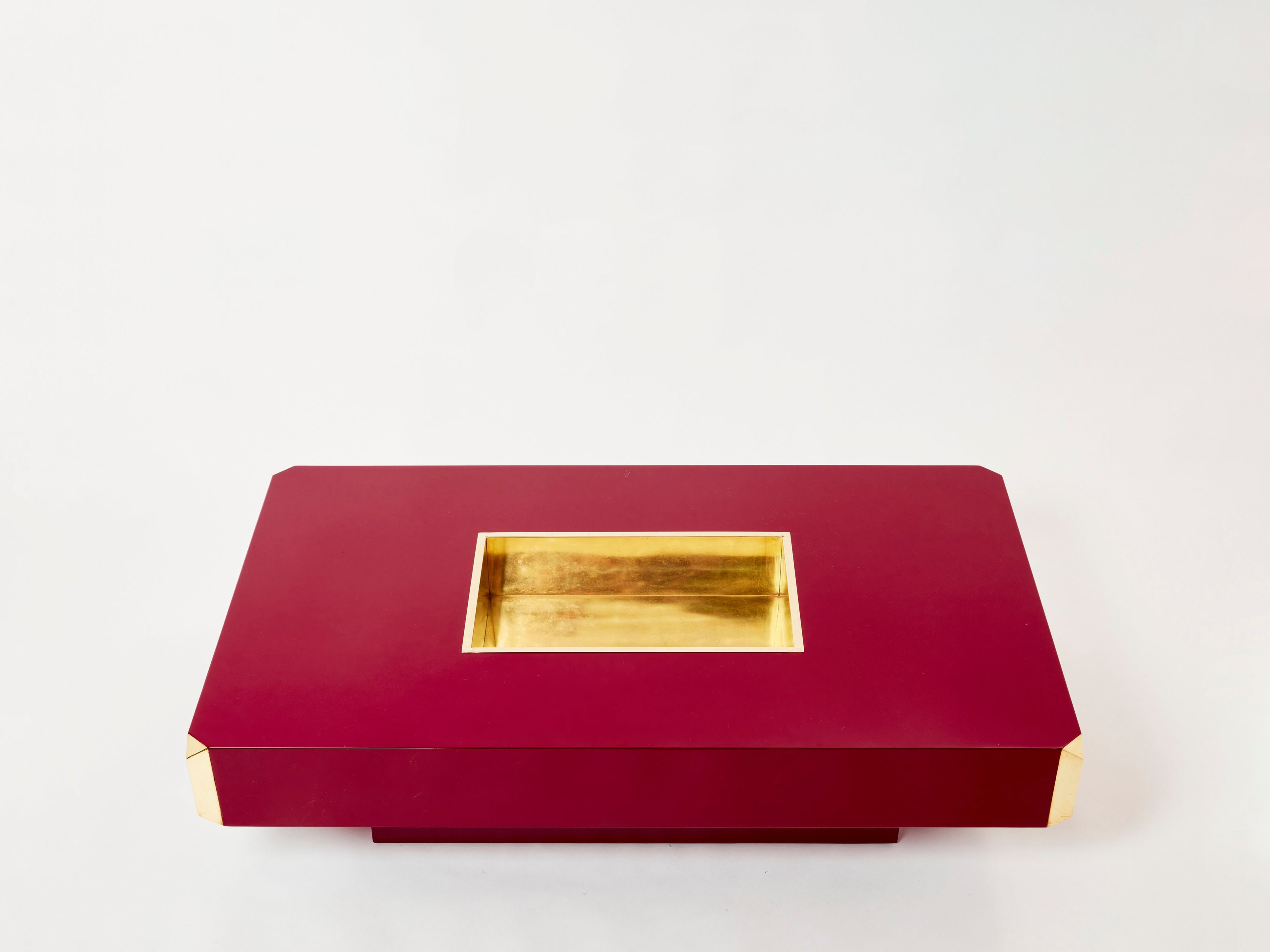 Willy Rizzo ruby red lacquer and brass bar coffee table Alveo 1970s