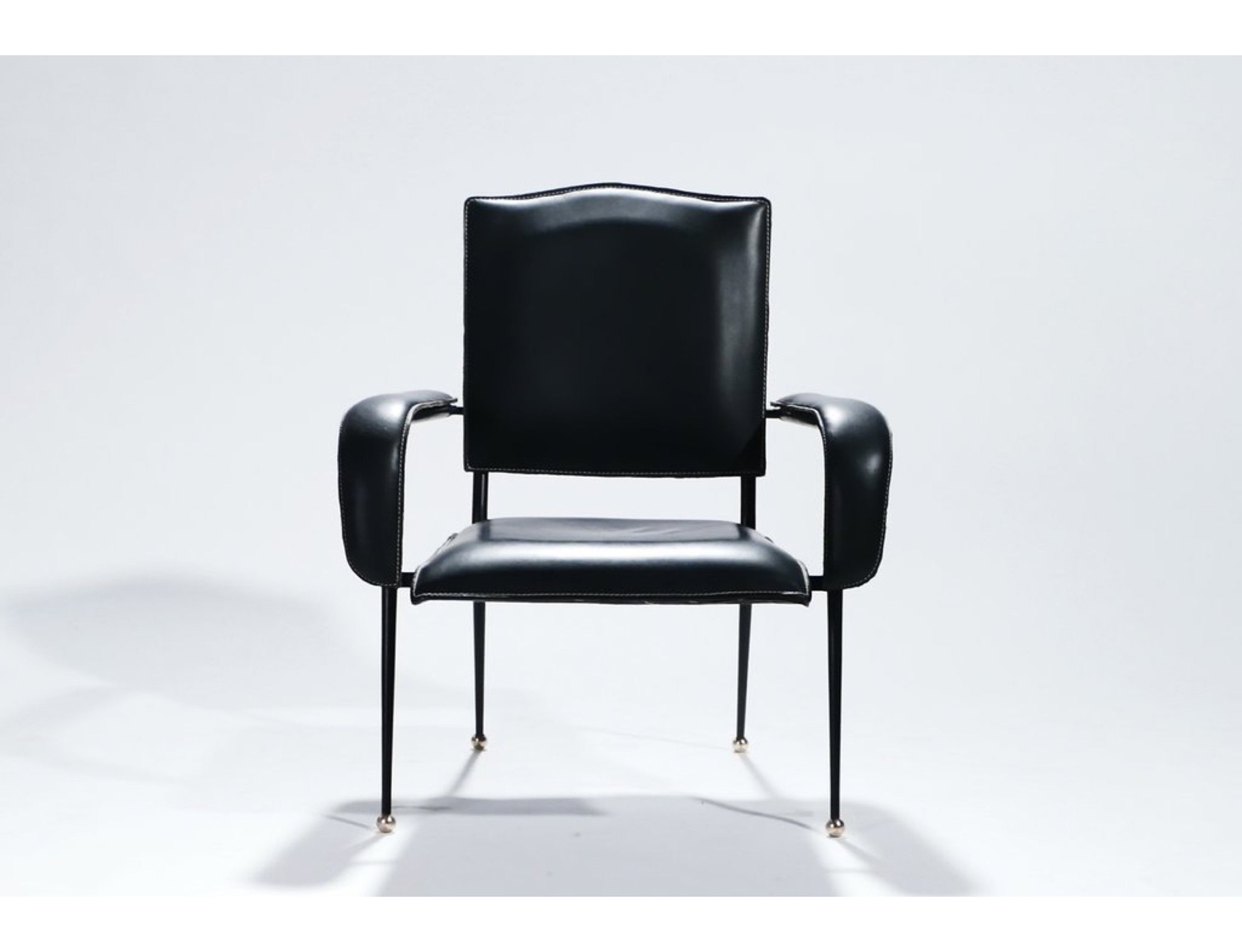 Rare French Jacques Adnet leather armchair 1950s