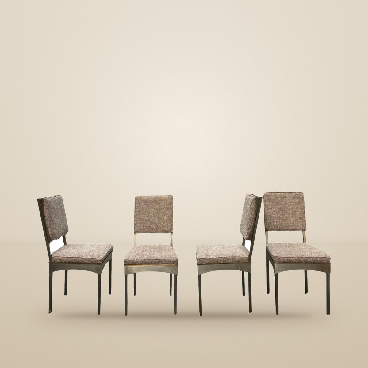 Scarce set of 12 steel and brass chairs, Daniel Passegrimaud for Jansen