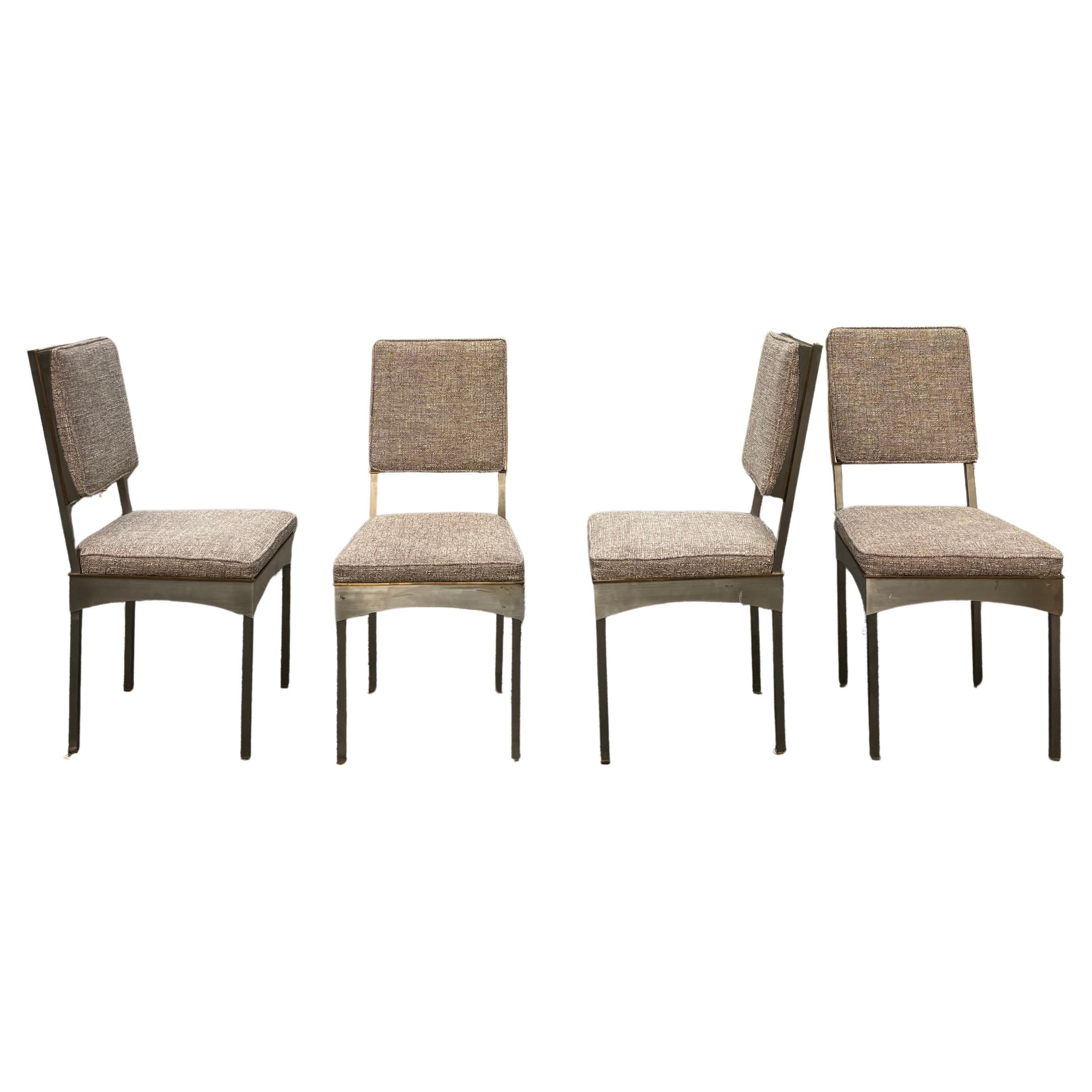 Scarce set of 12 steel and brass chairs, Daniel Passegrimaud for Jansen