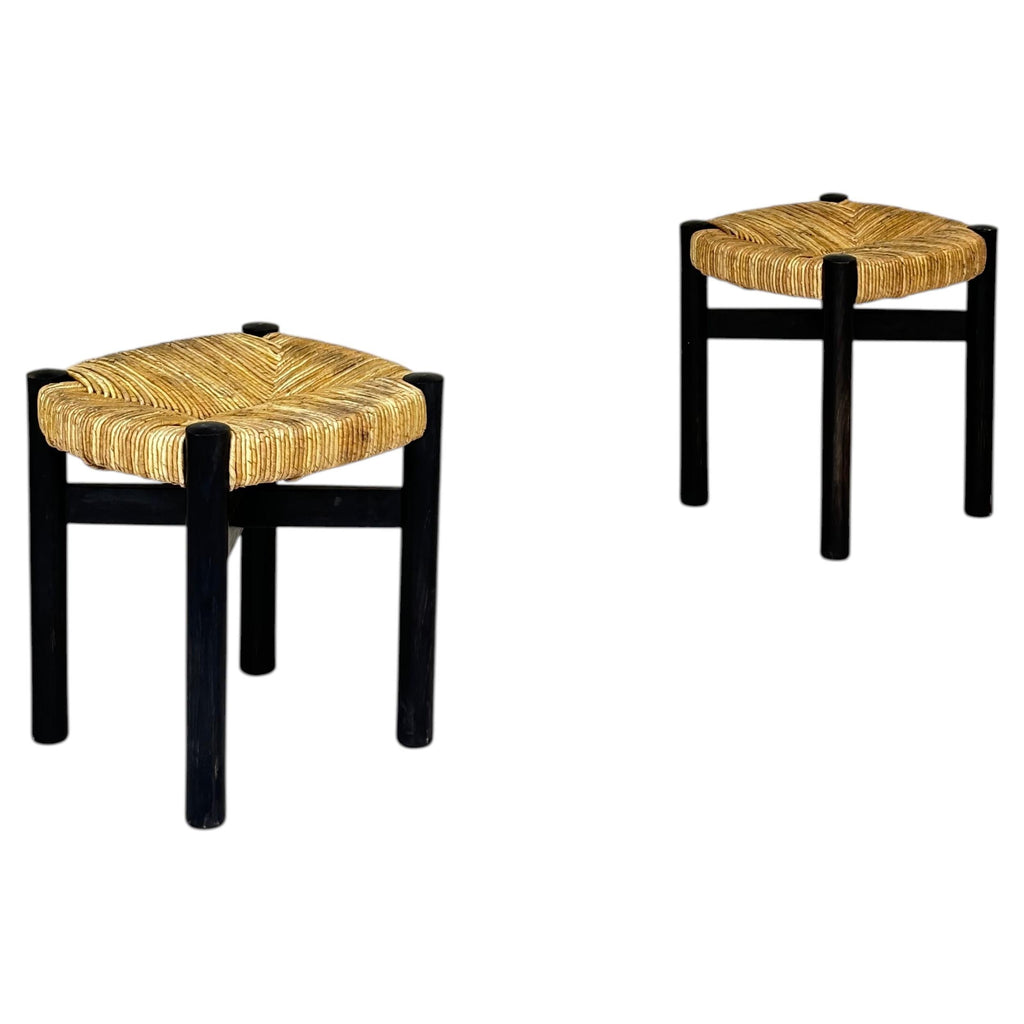 Nice pair of Meribel stools by Charlotte Perriand, original black colors