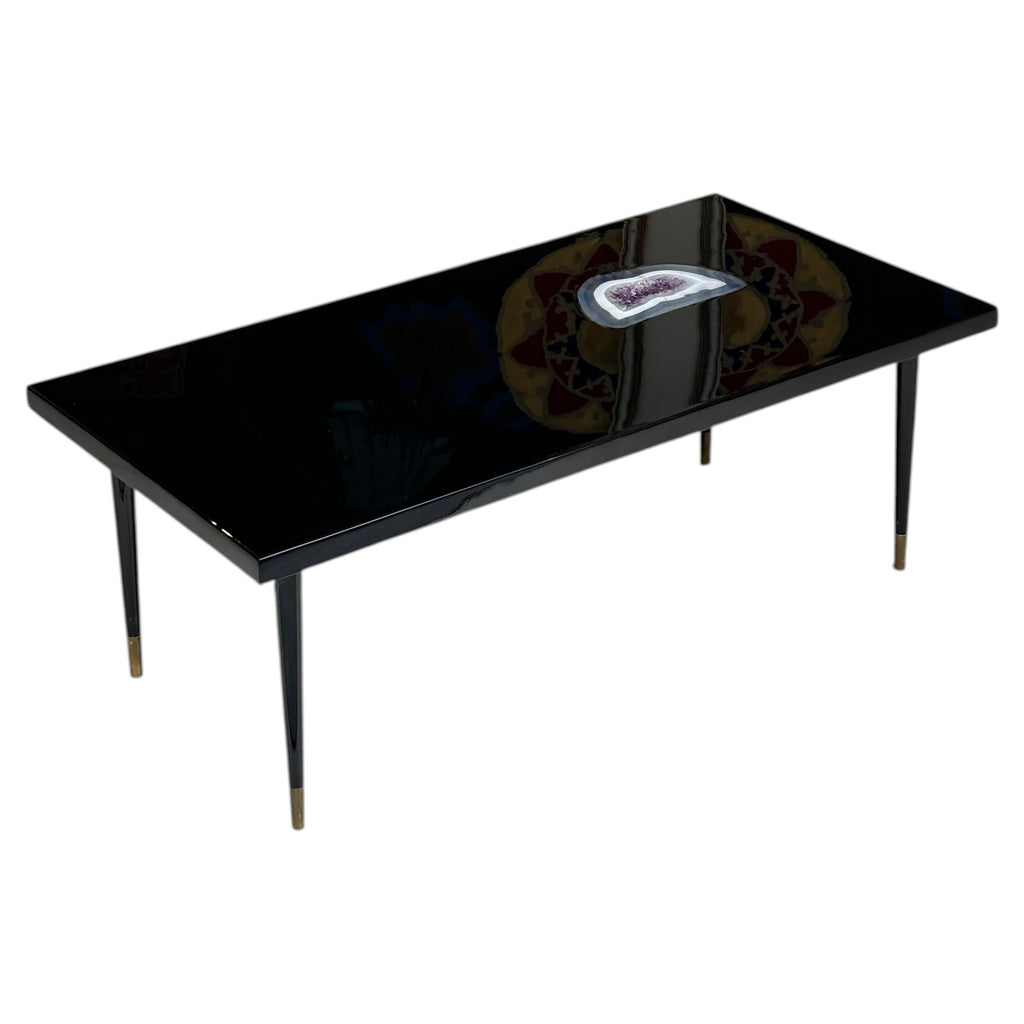 Nice coffee table by Philippe Barbier in lacquer and incrustation d’améthyste